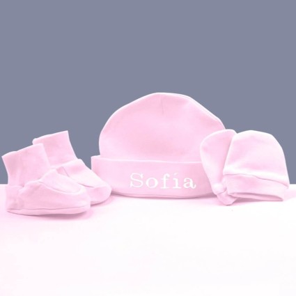 Set algodón chupete y babero personalizado con el nombre rosa 2
