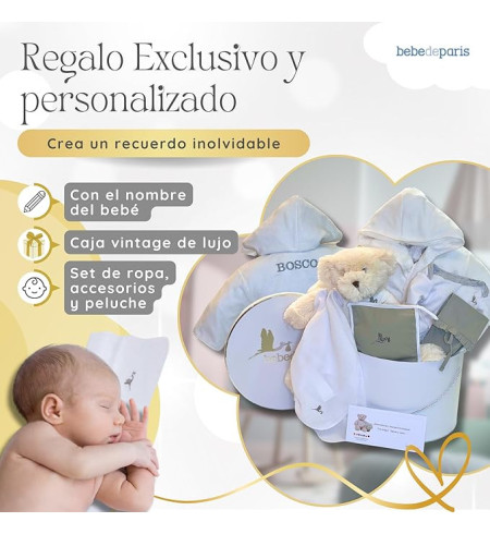 Cesta Bebè con Accappatoio Ricamato | Regalo Personalizzato – Bebé de París
