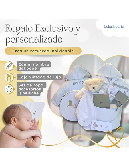 Cesta Bebè con Accappatoio Ricamato | Regalo Personalizzato – Bebé de París