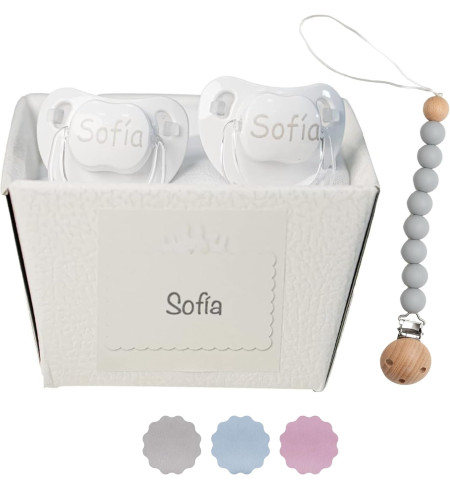 Set 2 Ciucci + Portaciuccio in Silicone | Regalo Sicuro e Pratico per Bebè