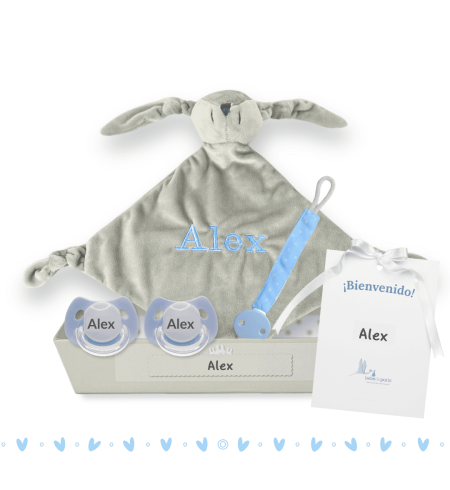 Set Doudou + 2 succhietti con nome + clip | Regalo unico e funzionale
