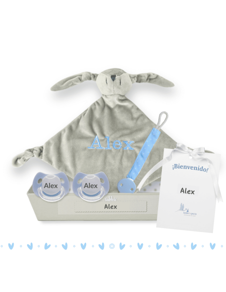 Set Doudou + 2 succhietti con nome + clip | Regalo unico e funzionale