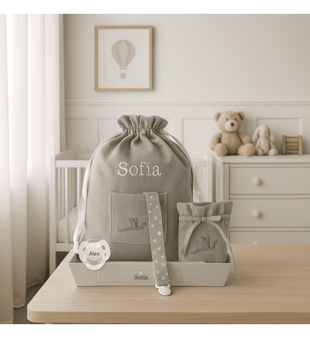 Succhietto personalizzato + custodia + sacca asilo | Set completo per il primo giorno
