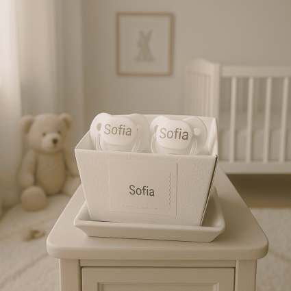 Due succhietti personalizzati con il nome del bebè | Regalo unico e pratico