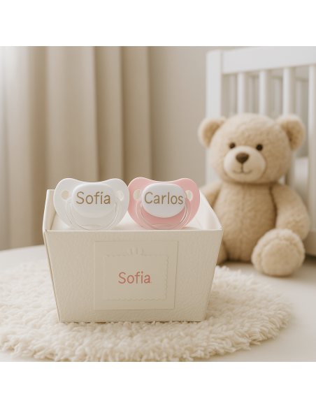 Due succhietti personalizzati e porta-succhietti | Regalo unico e pratico