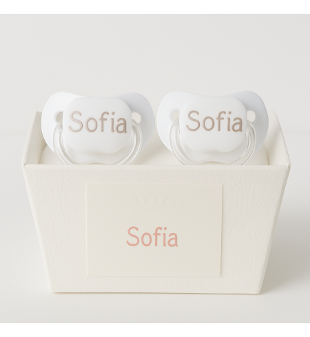 Set 2 succhietti personalizzati e orsetto | Regalo tenero e pratico per neonato