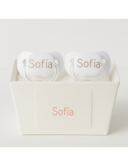 Set 2 succhietti personalizzati e orsetto | Regalo tenero e pratico per neonato