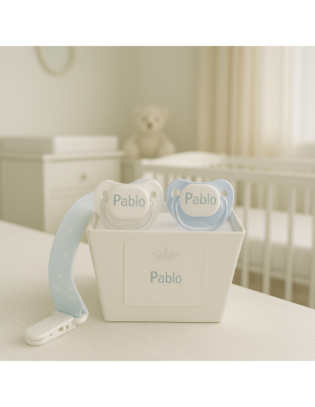 Set Doudou + 2 succhietti con nome + clip | Regalo unico e funzionale