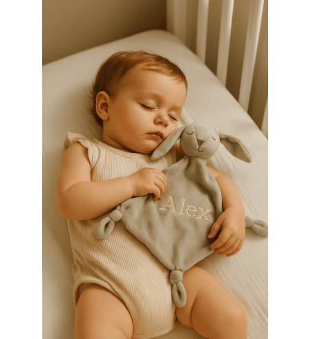 Set mussolina, doudou e succhietto personalizzato | Regalo tenero per neonato