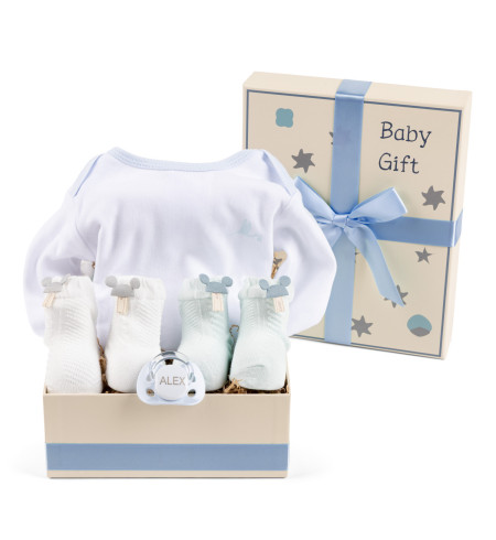 Scatola Regalo con Body, Ciuccio e Calzini – Pratica e Personalizzabile