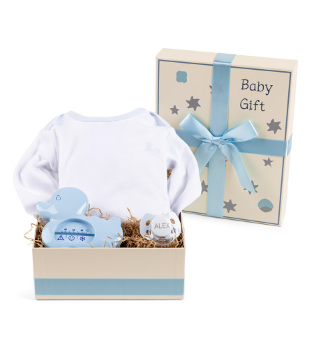 Scatola Regalo con Termometro, Ciuccio e Body – Cura Completa per il Neonato