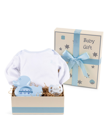 Scatola Regalo con Termometro, Ciuccio e Body – Cura Completa per il Neonato