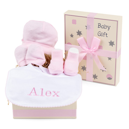 Scatola Regalo con Set in Cotone e Bavetta Personalizzata – Perfetta per Neonata