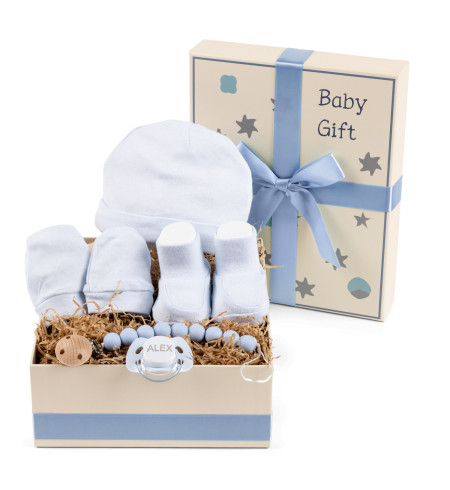 Scatola Regalo con Body in Cotone, Ciuccio e Clip – Morbidezza e Sicurezza