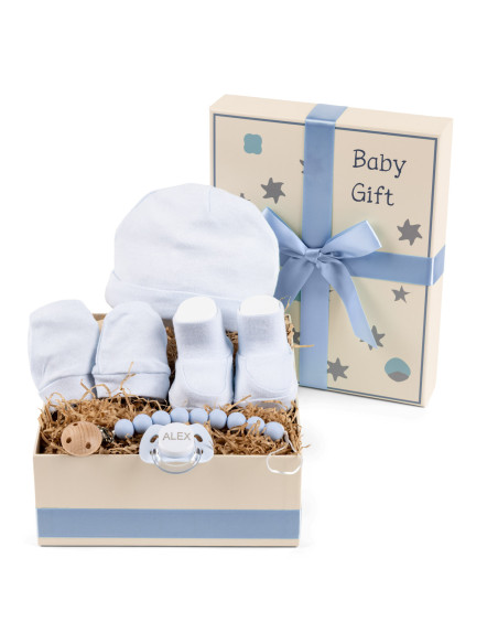 Scatola Regalo con Body in Cotone, Ciuccio e Clip – Morbidezza e Sicurezza