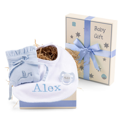 Caja Regalo con Babero Personalizado, Funda Chupete y Accesorios – Ideal para Recién Nacido 2