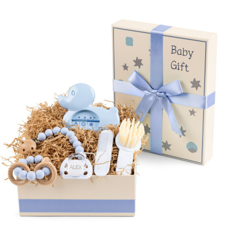 Scatola Regalo con Mordicchietto, Spazzola e Termometro – Cura Completa per Neonato