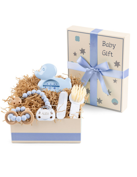 Scatola Regalo con Mordicchietto, Spazzola e Termometro – Cura Completa per Neonato