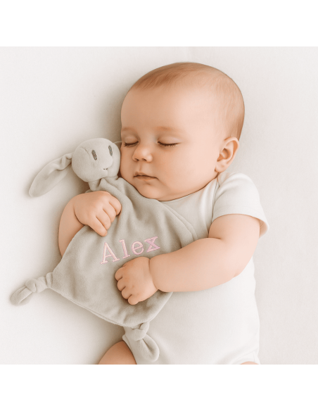 Set mussolina, doudou e succhietto personalizzato | Regalo tenero per neonato