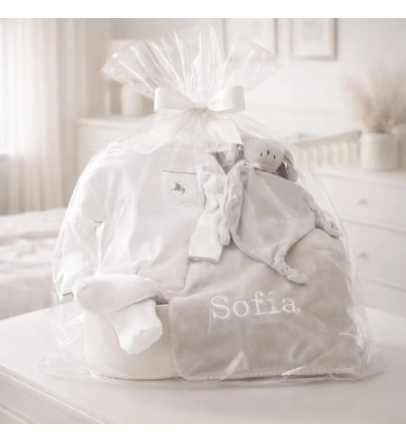 Canastilla copertina, pigiamino e doudou personalizzati | Regalo unico per neonato