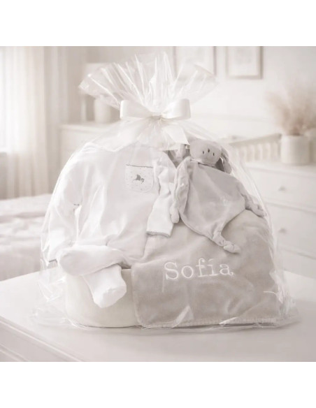 Canastilla copertina, pigiamino e doudou personalizzati | Regalo unico per neonato