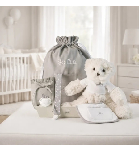 Cesta con succhietto personalizzato e accessori | Regalo completo e unico