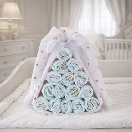 Caramella di pannolini con mussolina personalizzata | Regalo tenero e pratico 2