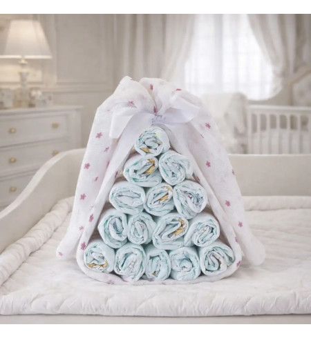 Caramella di pannolini con mussolina personalizzata | Regalo tenero e pratico