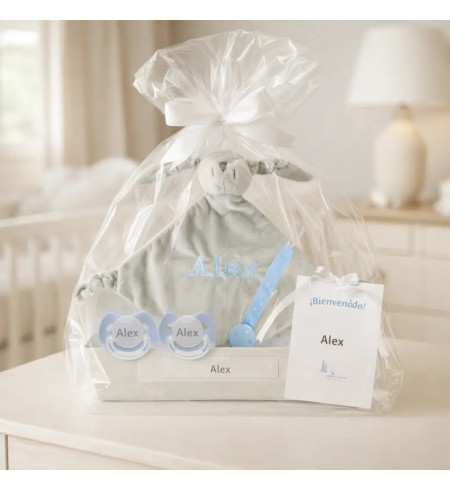 Set Doudou + 2 succhietti con nome + clip | Regalo unico e funzionale