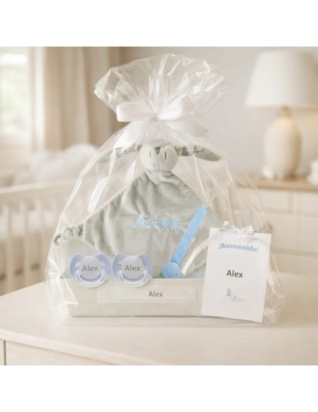 Set Doudou + 2 succhietti con nome + clip | Regalo unico e funzionale