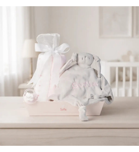 Set mussolina, doudou e succhietto personalizzato | Regalo tenero per neonato