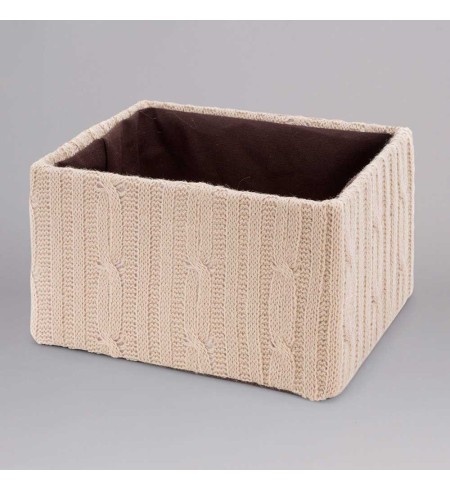 caja de lana rectangular en punto trenzado color beige