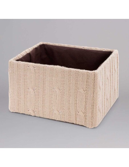 caja de lana rectangular en punto trenzado color beige