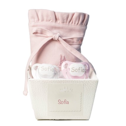 2 chupetes personalizados y guardachupetes azul 2